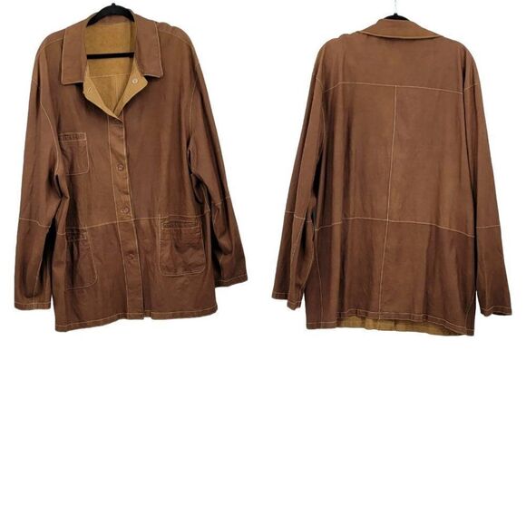 Mens Vintage 70's Jacket Leather Lightweight Reversible Western Rodeo Brown 3XT - Picture 5 of 17